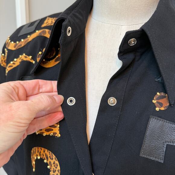 Cache Vtg 80s 90s Statement Leopard Leather Bomber Jacket Embellished Medium - Picture 4 of 6